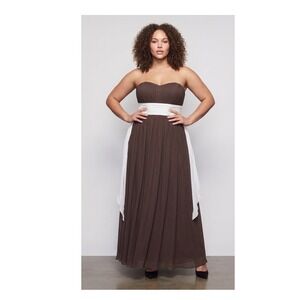 Alexia Designs Strapless Maxi Dress Women 14 Brown White Chiffon Formal Gown